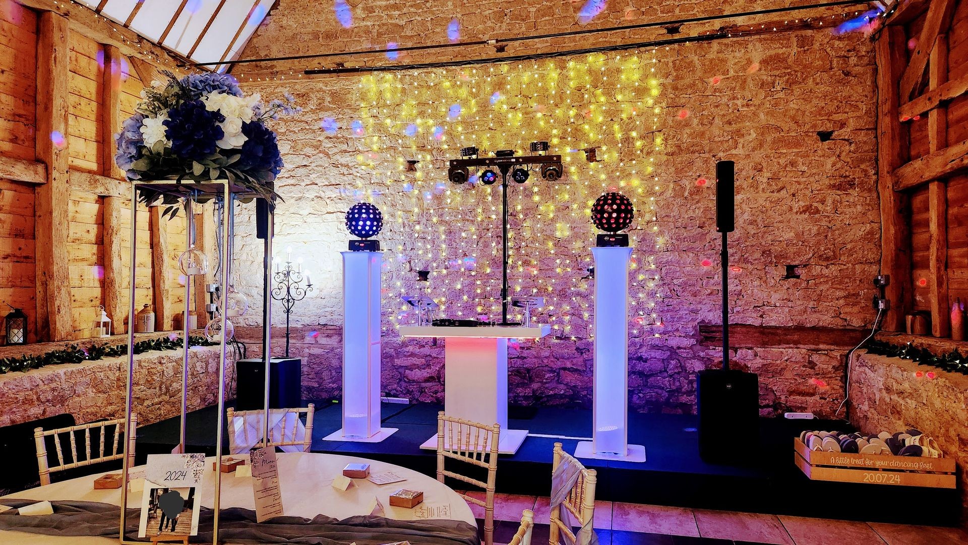 DJ PA set up and lights for wedding