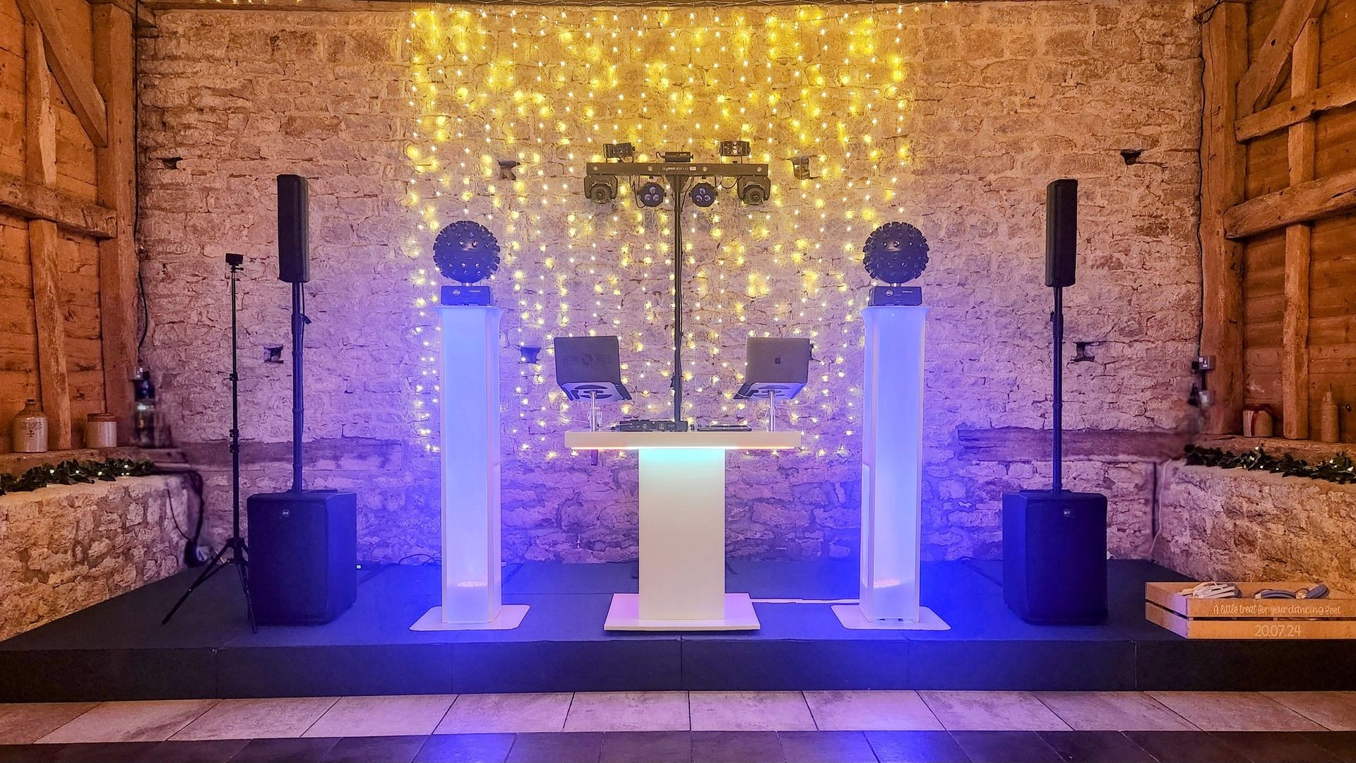DJ PA equipment and lighting available for weddings and parties
